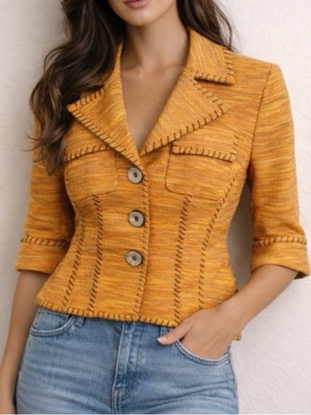 Worth Cropped Tweed Jacket Yellow Orange
Whipstitch Short Sleeve